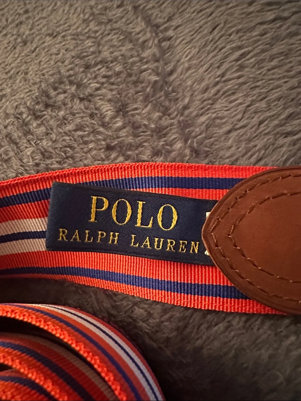 Polo Ralph Lauren Striped Orange, White & Blue Strip Belt with Leather Trim